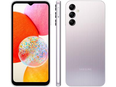 Smartphone Samsung Galaxy A14 128GB Prata 4G Octa-Core 4GB RAM 6,6" Câm. Tripla + Selfie 13MP Dual Chip