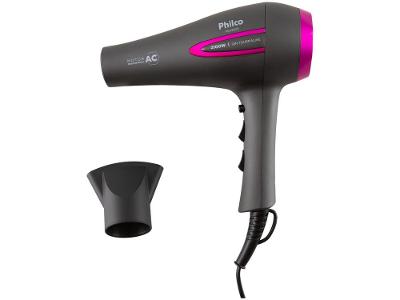 Secador de Cabelo Philco com Íons Tourmaline Cinza e Rosa 2100W 2 Velocidades PSA3300