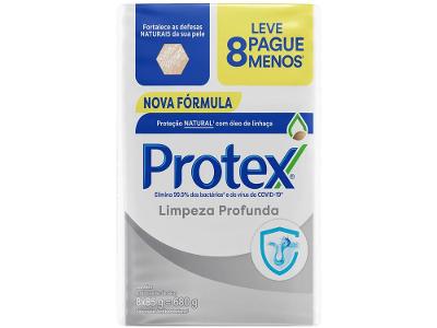 Sabonete em Barra para o Corpo e Rosto Protex Limpeza Profunda 85g 8 Unidades