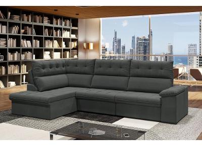 Sofá de Canto 6 Lugares Retrátil Reclinável Suede Veludo Madrid Flexforma Estofados