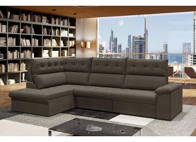 Sofá de Canto 6 Lugares Retrátil Reclinável Suede Veludo Madrid Flexforma Estofados