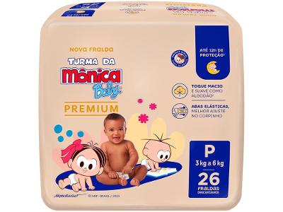 Fralda Turma da Mônica Baby Premium Jumbo Tam. P 3 a 6kg 26 Unidades