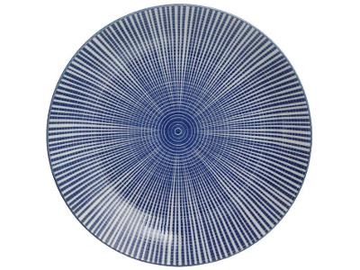 Prato Raso de Cerâmica Azul de Sobremesa 19,5cm Hauskraft Stripe