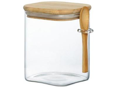 Pote de Vidro Hermético Hauskraft com Tampa Quadrado 950ml Liege com Colher
