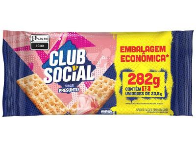 Biscoito Salgado Presunto Club Social Pack de 282g com 12 Pacotes de 23,5g Cada