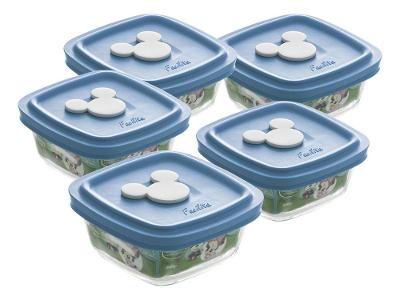 Conjunto Pote de Vidro Quadrado 5 Peças com Tampa