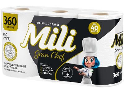 Papel Toalha Folha Simples Big Pack Mili Gran Chef 3 Unidades 120 Folhas Cada