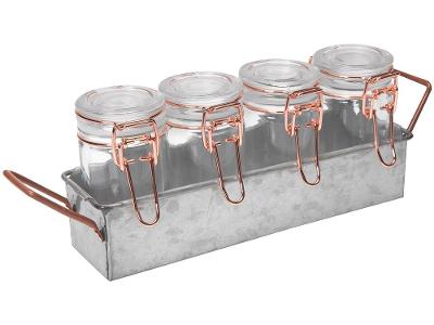 Porta Condimentos de Vidro 4 Peças com Suporte