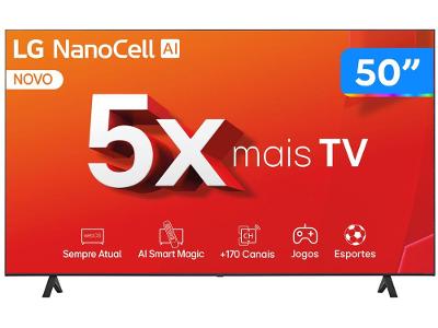 Smart TV 50" 4K LCD LED NanoCell LG 50NANO80TSA WebOS 24 Processador α5 Ger7 Wi-Fi e Bluetooth com Alexa 3 HDMI 2 USB