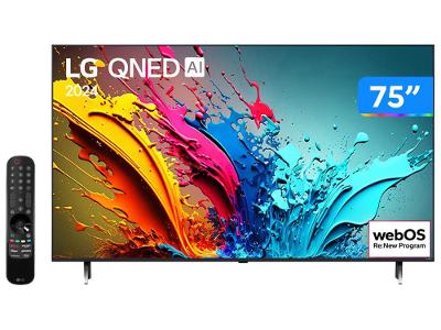 Smart TV 75" 4K LG QNED 75QNED85T Processador α8 AI Painel 120Hz Quantum Dot Nanocell Local Dimming Design Super Slim FreeSync webOS 24
