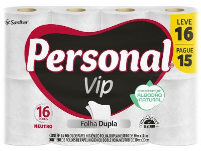 Papel Higiênico Folha Dupla Personal Vip 16 Rolos 30m