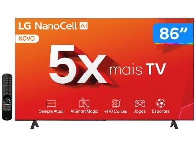Smart TV 86" 4K LG NanoCell 86NANO80T Processador α8 AI Painel 120Hz FreeSync Alexa/Chromecast integrado webOS 24 Controle Smart Magic