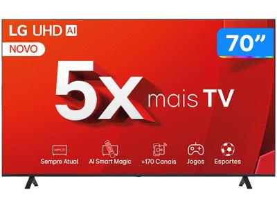 Smart TV 70" 4K LG Ultra HD 70UT8050 com Processador a5 Ger7 AI, Alexa/Chromecast integrado, Otimizador de Jogos, webOS 24 e Controle Smart Magic