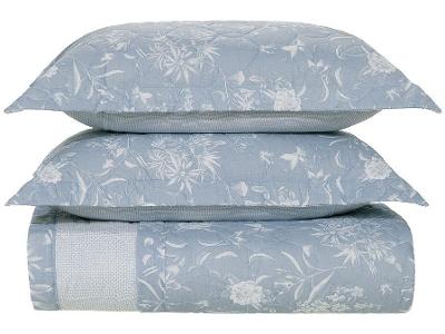 Colcha King 100% Algodão 160 Fios Enara Azul e Branco 3 Peças