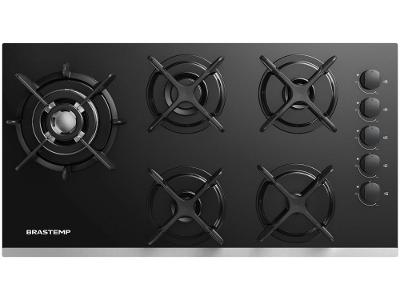 Cooktop 5 Bocas a Gás GLP Brastemp Quadrichama Black Inox Eclipse Collection BDD86AP