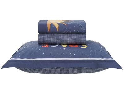 Jogo de Cama Solteiro 100% Algodão Karsten 200 Fios Galaxia II Azul e Amarelo 3 Peças