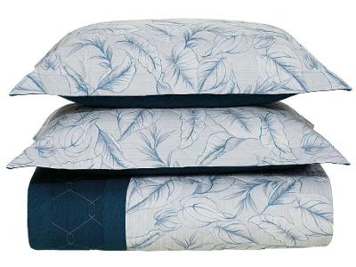 Colcha King Karsten 100% Algodão Arboris Branco e Azul Marinho 3 Peças