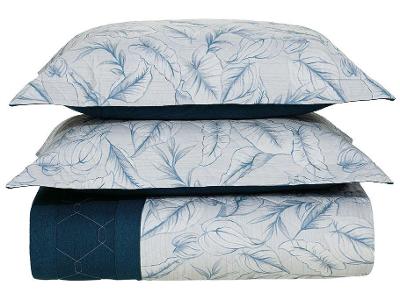 Colcha Casal Karsten 100% Algodão Arboris Branco e Azul Marinho 3 Peças