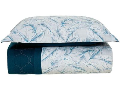 Colcha Solteiro Karsten 100% Algodão Arboris Branco e Azul Marinho 2 Peças
