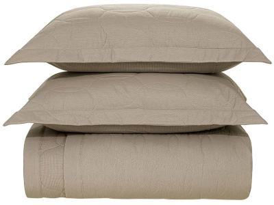 Colcha King Karsten 100% Algodão Romana Bege e Branco 3 Peças