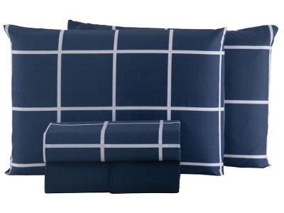 Jogo de Cama Queen Hypercal Marcelino Têxtil 400 Fios Cannes Azul Marinho e Branco 4 Peças