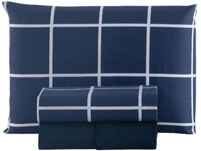 Jogo de Cama Solteiro Hypercal Marcelino Têxtil 400 Fios Cannes Azul Marinho e Branco 3 Peças