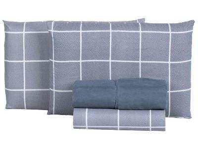 Jogo de Cama Solteiro Hypercal Marcelino Têxtil 400 Fios Londres Cinza e Branco 3 Peças