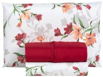 Jogo de Cama Solteiro Hypercal Marcelino Têxtil 400 Fios Florença Vermelho e Branco 3 Peças