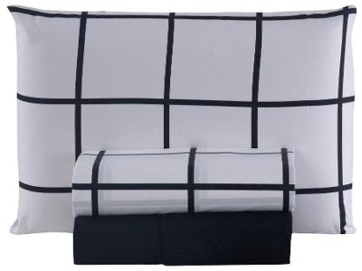 Jogo de Cama Solteiro Hypercal Marcelino Têxtil 400 Fios Nice Branco e Preto 3 Peças