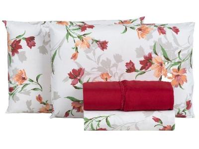 Jogo de Cama Casal Hypercal Marcelino Têxtil 400 Fios Vermelho e Branco 4 Peças