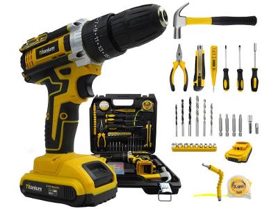 Furadeira e Parafusadeira de Impacto Titanium a Bateria 21V com Maleta 136 Peças Power Pro 136