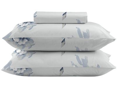 Jogo de Cama Casal 100% Algodão Camesa 120 Fios Super Cotton Cinza e Azul 3 Peças