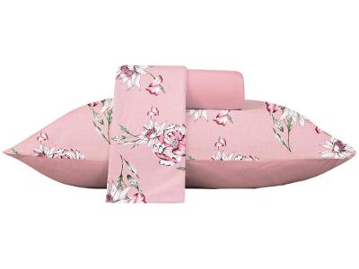 Jogo de Cama Queen Atlântica Delicata Rosa e Branco 3 Peças