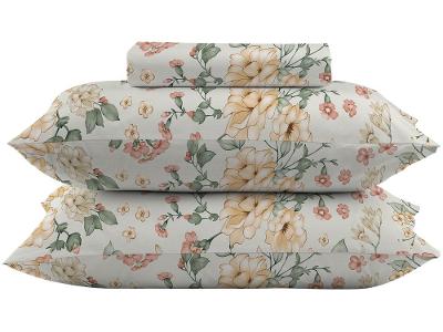Jogo de Cama Casal 100% Algodão Camesa 120 Fios Super Cotton Amarelo e Verde 3 Peças
