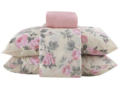 Jogo de Cama Queen Hypercal Athenas Marcelino Têxtil 400 Fios Paris Creme e Rosa 4 Peças