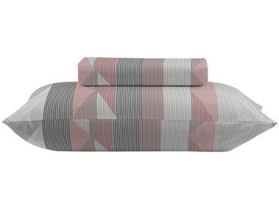 Jogo de Cama Solteiro 100% Algodão Camesa 120 Fios Super Cotton Cinza e Rosé 2 Peças