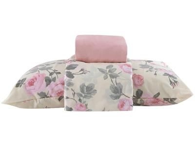 Jogo de Cama Solteiro Hypercal Athenas 400 Fios Paris Branco e Rosa 3 Peças