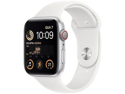 Apple Watch SE 2ª geração GPS + Cellular Caixa Prateada de Alumínio 44mm Pulseira Esportiva Branca