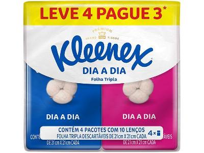 Lenço de Papel de Bolso Folha Tripla Kleenex Dia a Dia 4 Unidades com 10 Folhas Cada