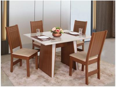 Mesa de Jantar  4 Cadeiras Retangular Naturalle e Off-White Tampo de MDF Verona Móveis São Carlos