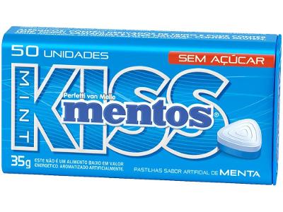 Bala Mentos Pastilhas Kiss Mint Menta sem Açúcar 35g Lata com 50 Unidades