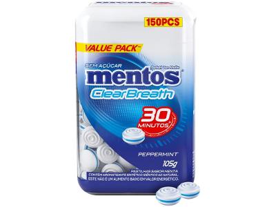 Bala Mentos Clear Breath Peppermint Menta sem Açúcar 105g Pote com 150 Unidades