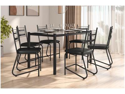 Mesa de Jantar 6 Cadeiras Retangular Preto Fosco Tampo de Vidro Artefamol Valência