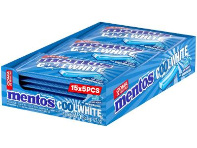Goma de Mascar Mentos Cool White Menta sem Açúcar Display com 15 Slabs