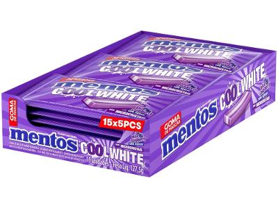 Goma de Mascar Mentos Cool White Blue Raspberry sem Açúcar Display com 15 Slabs