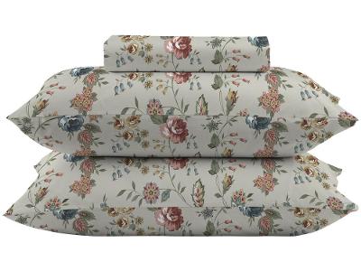 Jogo de Cama Casal 100% algodão Camesa 120 fios Super Cotton Botânica Bege 3 Peças