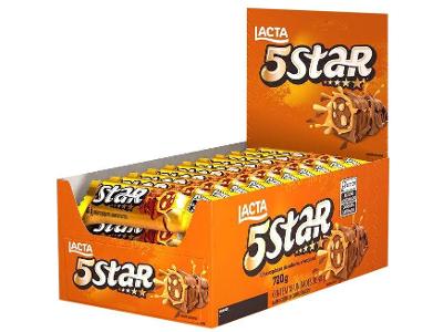 Chocolate 5 Star Recheado com Caramelo e Biscoito Display com 18 Unidades de 40g Lacta