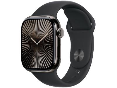 Apple Watch Series 10 GPS + Cellular Caixa Ardósia de Titânio 42mm Pulseira Esportiva Preta P/M
