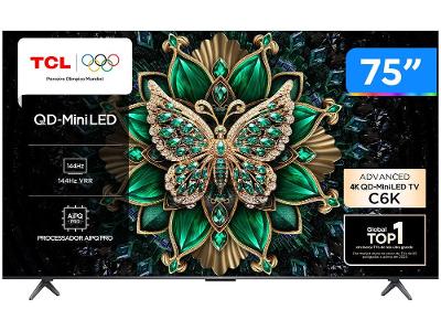 Smart TV 75" TCL 4K UHD MiniLED 75C6K 120Hz Google TV AiPQ Google Assistente 4 HDMI 2 USB