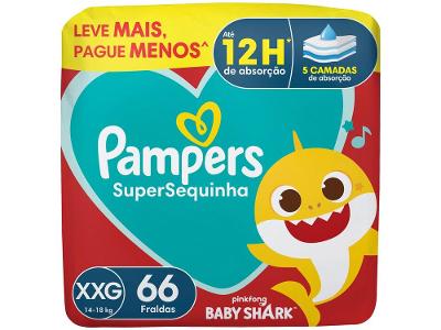 Fralda Pampers Baby Shark SuperSequinha Diurna e Noturna XXG 14 a 18kg 66 Unidades